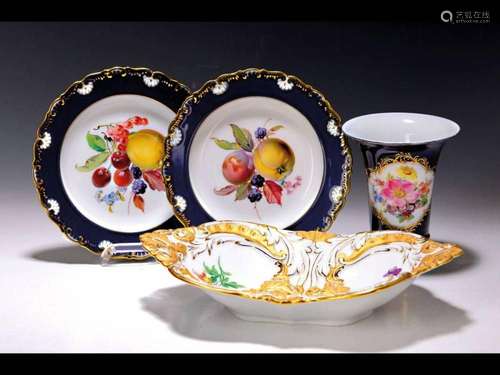 4 pieces of Meissen porcelain, 20th century, pair of