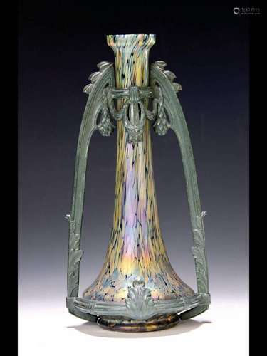 Art Nouveau vase with metal fittings, Lötz, around 1900