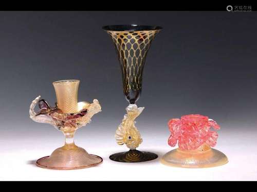 Two candlesticks and a glass vase, Murano, 2ndH.20