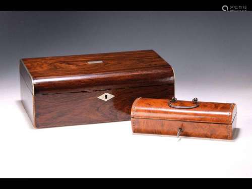 Two lidded boxes, around 1920, 1. rosewood veneer
