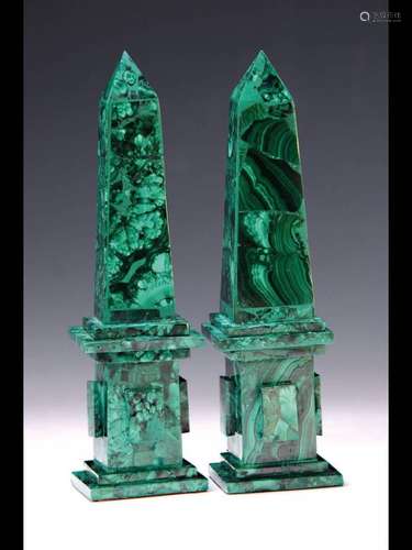 Two obelisks made of malachite, modern, heightapprox