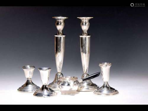 Five pieces of silver, USA, 20th century, pairof tall