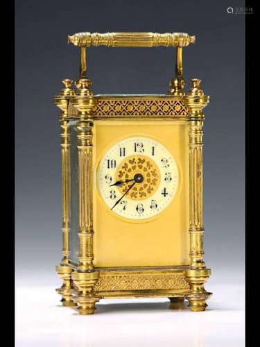 traveling clock, France around 1900, decoratedbrass