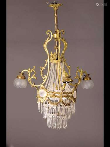 Ceiling lamp, France, around 1900, 4 lamps, one shade