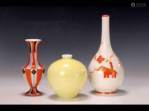 Three small vases, KPM Berlin, 20th century, spherical