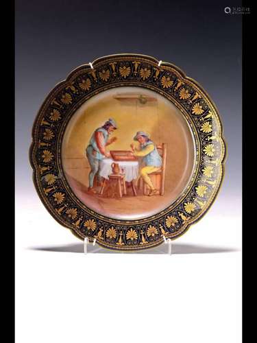 Decorative plate, France, Sevres, around 1890,cobalt blue