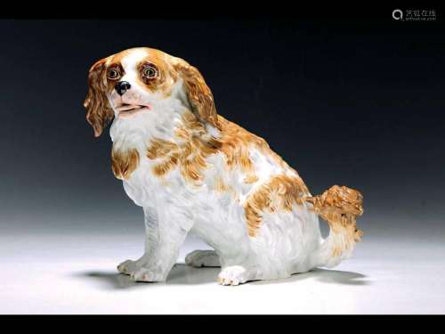 Large porcelain figurine, sitting guard dog, Meissen