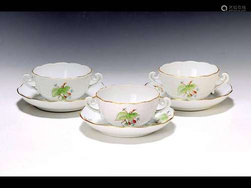 12 soup bowls with saucers, Herend Hungary, rosehip