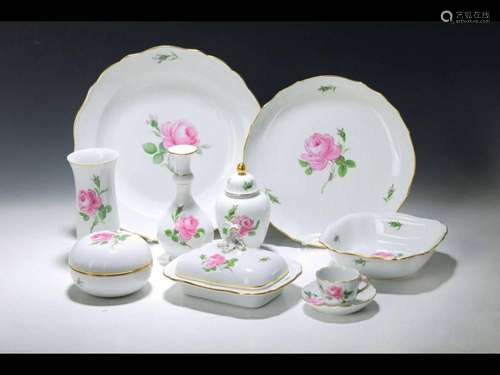 Mixed lot of service parts, Meissen, decor red rose, 2