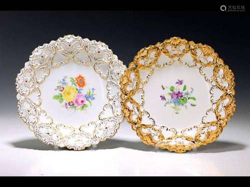 Two ceremonial plates, Meissen, 20th century, painting of