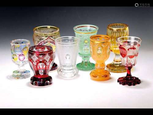 8 goblet glasses, Bohemia/Bavaria, mostly 2nd half of the