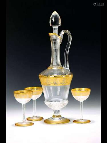 Decanter with 5 liqueur glasses, St. Louis, Thistle