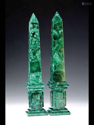 Two obelisks made of malachite, modern, heightapprox