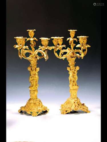 Pair of girandoles, France, around 1870, gilded cast