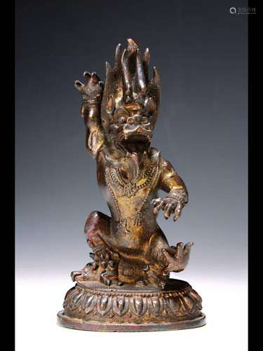 Mahakala, Tibet, 19th century, bronze, remainsof old