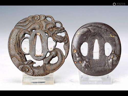 2 Tsubas, Japan, 19th century, iron, one tsubawith