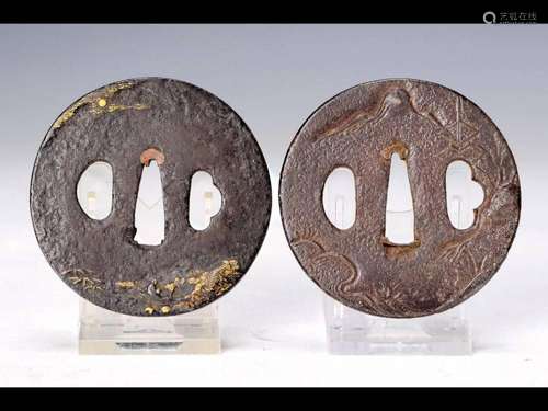 2 tsubas, Japan, around 1900, iron, 1x relief with shore