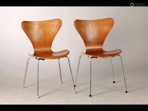 4 chairs, Denmark, around 1960, teak, veneeredseat and