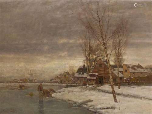 Dutch artist, around 1900, wintry river landscape