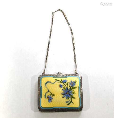 Antique SIlver & Yellow Enamel Compact Box