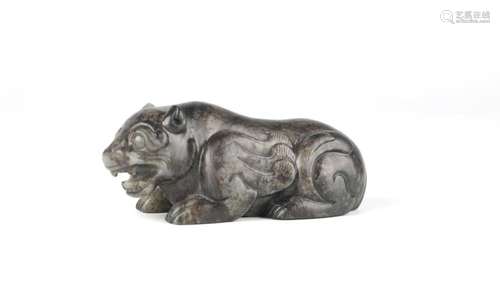 Chinese Carved Black & White Jade Tiger