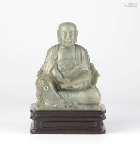 Chinese Carved Buddha Figure on Wood Base