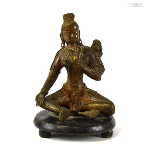 Asian Bronze Buddha Figure on Wood Stand