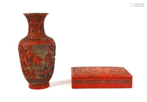 Two Chinese Cinnabar Pieces