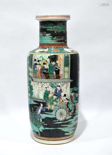 Chinese Famille Noire Rouleau Vase