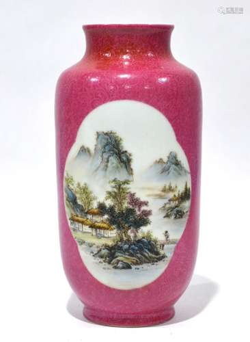 Chinese Famille Rose Carmine Ground Vase