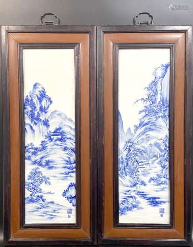 Pr Chinese Blue & White Porcelain Plaques