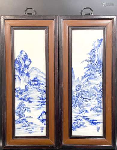 Pr Chinese Blue & White Porcelain Plaques