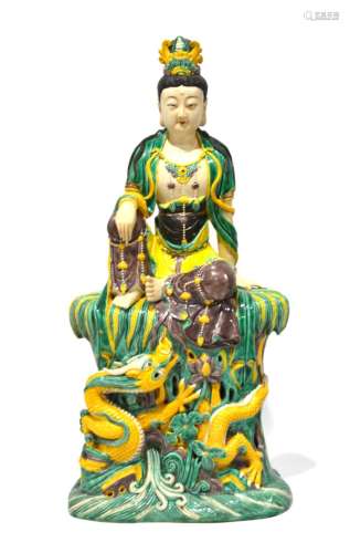 Large Chinese Susancai Glazed Guanyin Figure