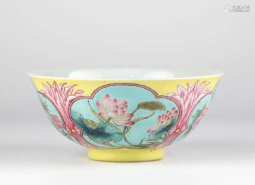 Chinese Famille Rose Yellow Ground Bowl