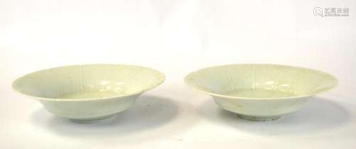 Two Chinese Celadon Glazed Lotus Form Bowls