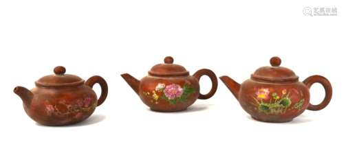 Three Chinese Yixing Zisha Teapots