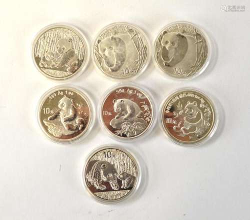 Seven Pcs of Chinese Silver Panda Coins