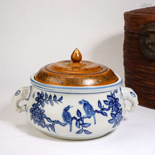 Ming Dynasty Blue and White Elephant Ear Stove with Lacquer ...