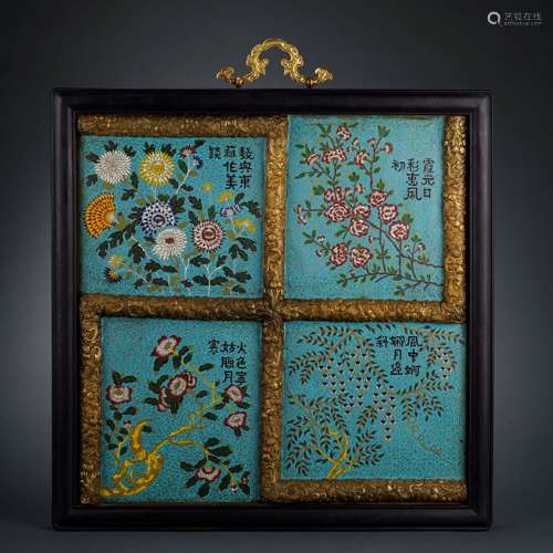 Cloisonné enamel flower pattern gilt swastika hanging screen