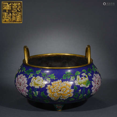 Cloisonné enamel peony pattern binaural stove