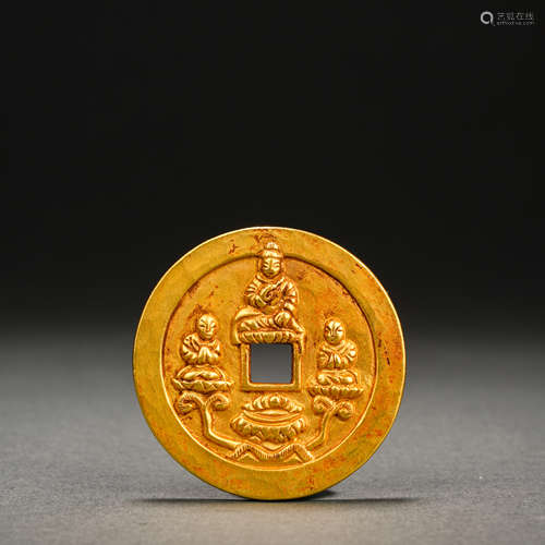 Gold Chunhua Yuanbao Buddhist offering gold coin 