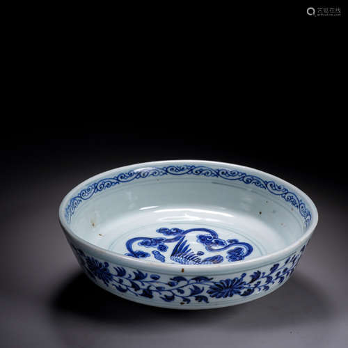 Blue and white official porcelain bowl with crane pattern