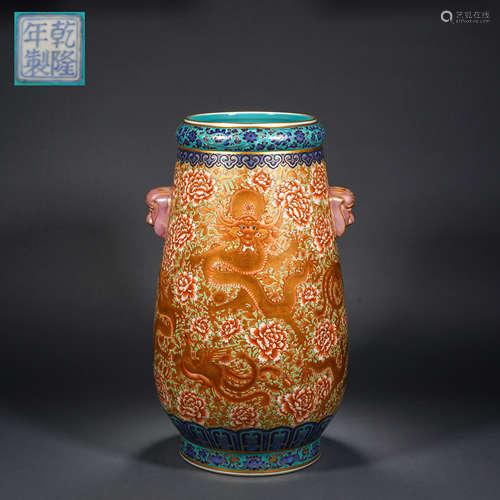 Enamel flower and dragon pattern amphorae