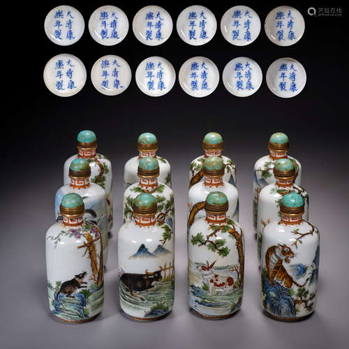 Chinese Zodiac Porcelain Snuff Bottle