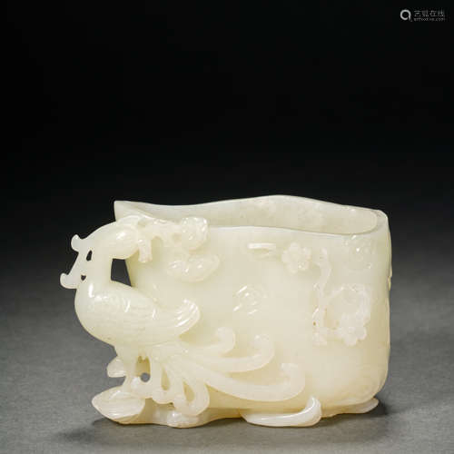 Hetian jade phoenix pattern pen holder