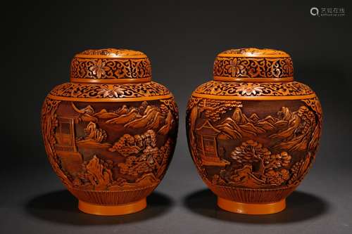 Lacquer flower landscape story general jar