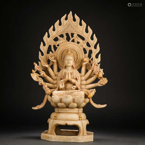 Ming Dynasty White Marble Paste Gold Painted Avalokitesvara ...