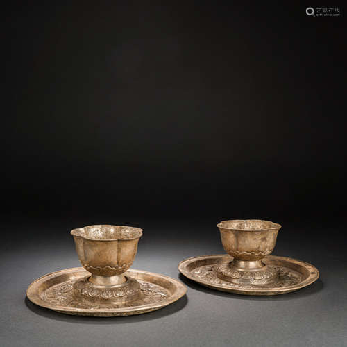 Before the Ming Dynasty, a silver baby playing cup and cup