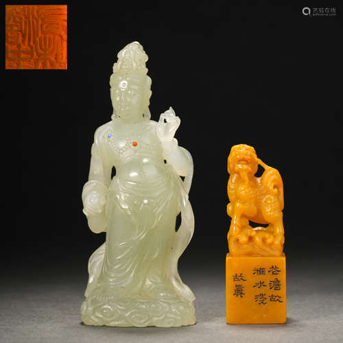 Shoushan Stone Avalokitesvara Ornament Animal Button Seal