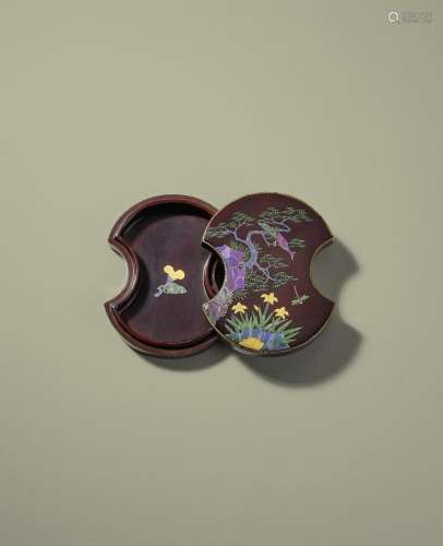 A MOTHER-OF-PEARL INLAID LACQUER INGOT-SHAPED BOX AND COVER ...